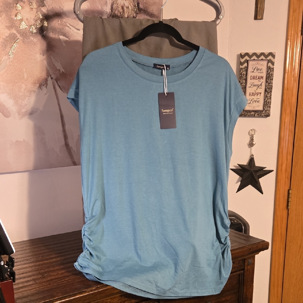Sampeel Teal Blue Ruched Top XL